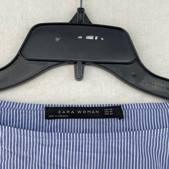 Zara Blouse Women's Sz XS Blue Striped Boat Neck Embroidered Bell 3/4 Sleeve - Picture 11 of 12